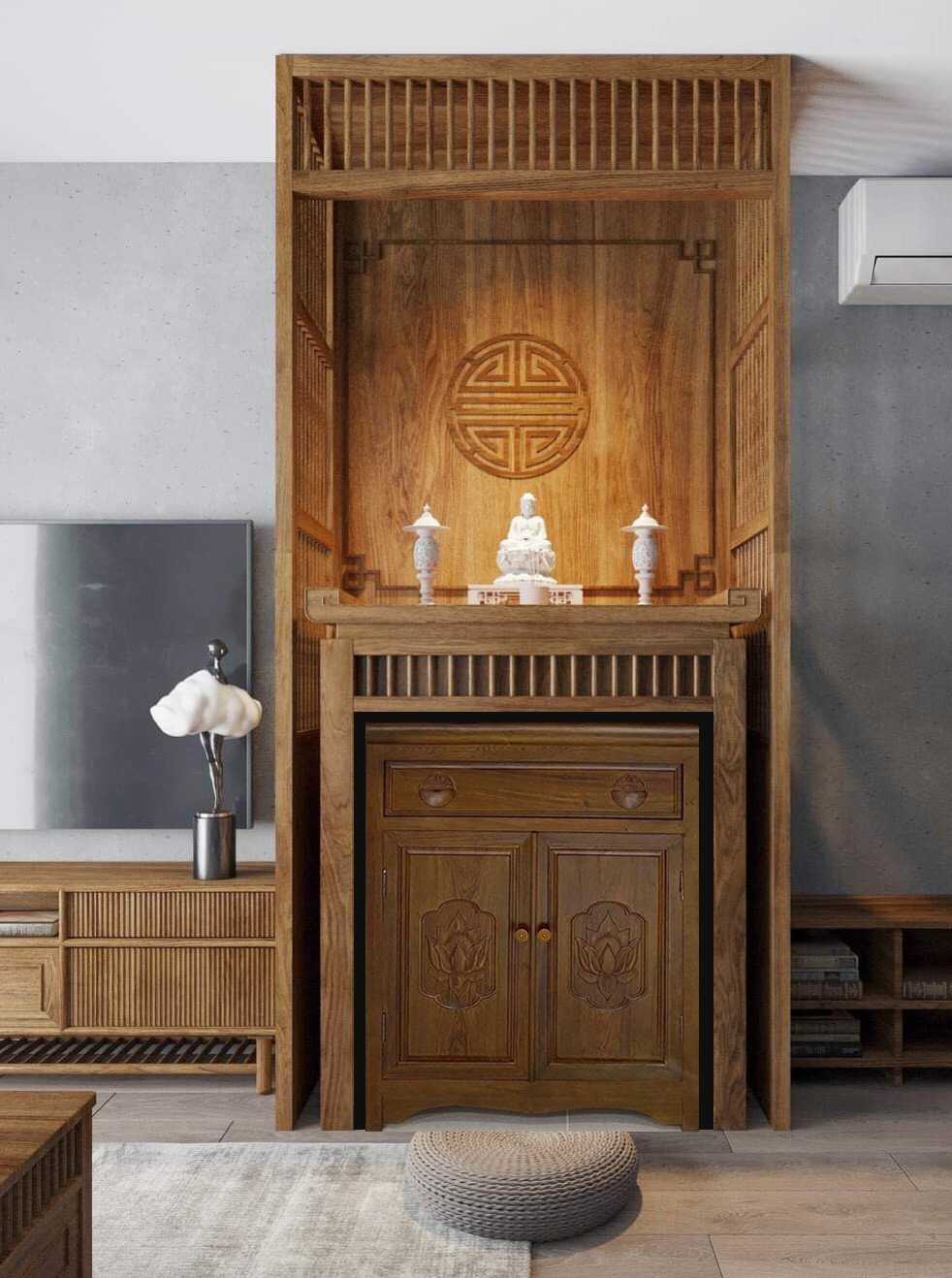 Mẫu tủ thờ hiện đại gỗ Mít cho căn hộ chung cư cao cấp