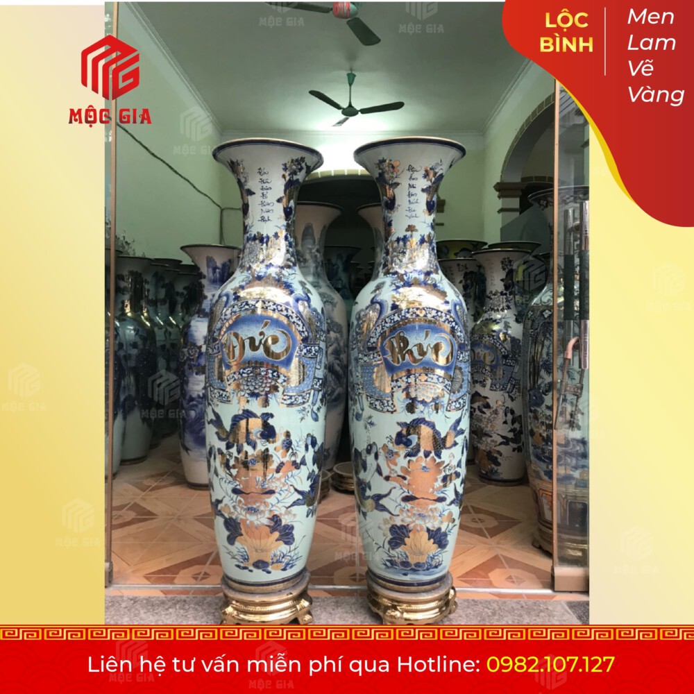 Lộc Bình Men Lam Vẽ Vàng - MLVV42